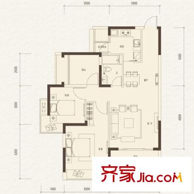 錢塘山水戶型圖2室 戶型圖 2室2廳1衛(wèi)1廚