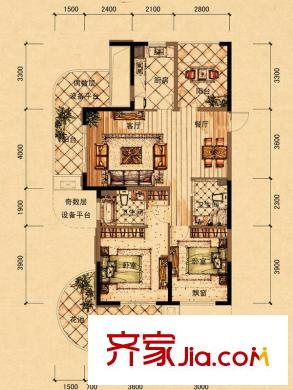 保利東灣排屋戶型圖四期9號樓標準層B戶型 2室1廳1衛(wèi)1廚