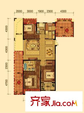 野風啟城2號樓3單元西邊套 3室2廳2衛(wèi)1廚