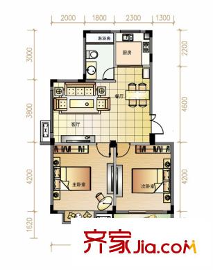 景麗華庭戶型圖三期6、7、8號樓標準層邊套A戶型 2室2廳1衛(wèi)1廚