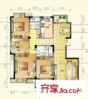 景麗華庭戶型圖二期小高層4號樓西邊套F戶型 4室2廳2衛(wèi)1廚