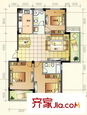 景麗華庭戶型圖二期標準層D戶型 3室2廳2衛(wèi)1廚