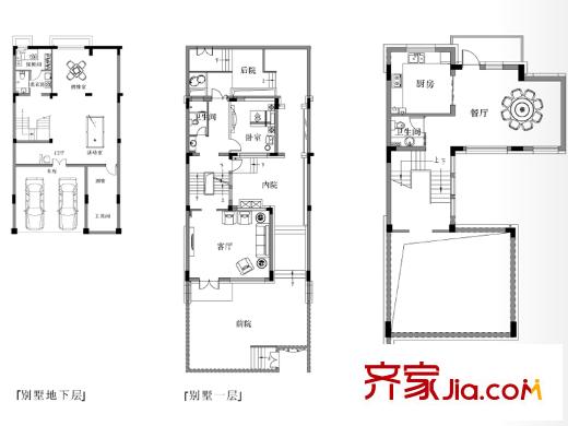 香洲里戶(hù)型圖獨(dú)聯(lián)體別墅E戶(hù)型一層 5室2廳5衛(wèi)1廚