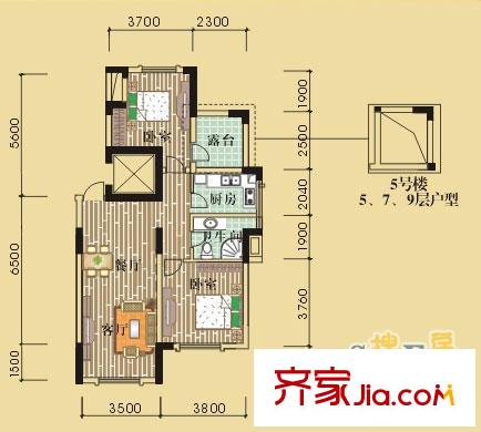 綠野春天別墅戶型圖2室 戶型圖 2室2廳1衛(wèi)1廚