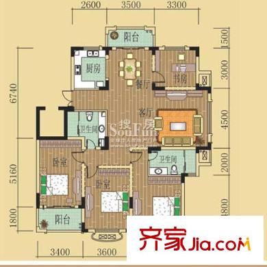 綠野春天別墅戶型圖4室 戶型圖 4室2廳2衛(wèi)1廚