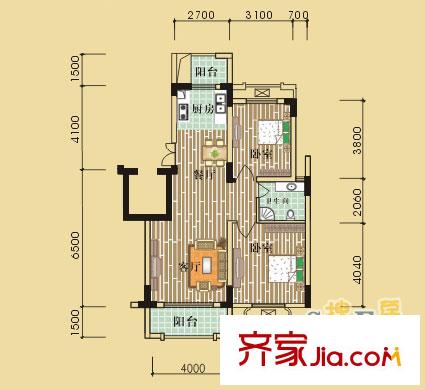 綠野春天別墅戶型圖2室 戶型圖 2室2廳1衛(wèi)1廚