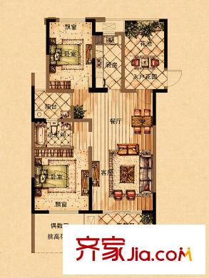 保利東灣排屋戶型圖四期9號樓標準層A戶型 2室2廳2衛(wèi)1廚