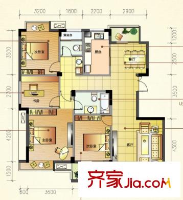 景麗華庭戶型圖二期小高層4號樓東邊套F戶型 4室2廳2衛(wèi)1廚