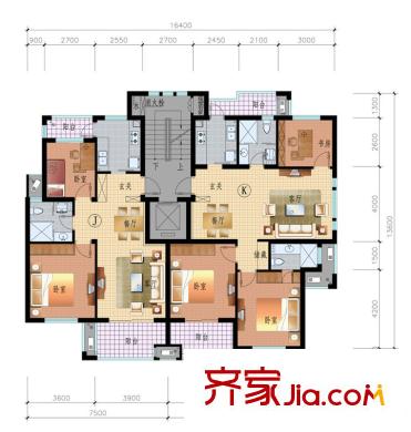 逸景花苑戶型圖高層邊單元標準層平面 3室2廳2衛(wèi)1廚