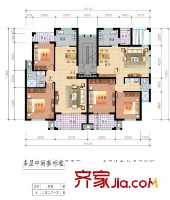 逸景花苑戶型圖多層標(biāo)準(zhǔn)層平面 2室2廳1衛(wèi)1廚