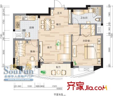 天陽棕櫚灣三期戶型圖2室 戶型圖 2室2廳1衛(wèi)1廚