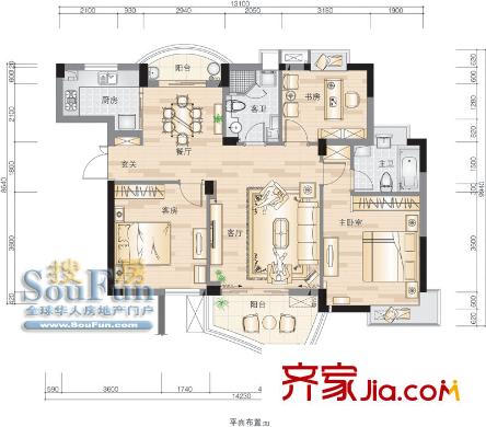 天陽棕櫚灣三期戶型圖3室 戶型圖 3室2廳2衛(wèi)1廚