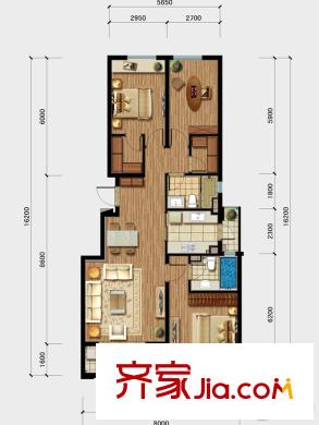 萬科璞悅灣洋房H2戶型圖 3室2廳2衛(wèi)1廚