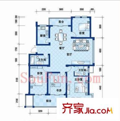 黃鶴山居戶型圖5#-1-101戶型 4室2廳2衛(wèi)1廚