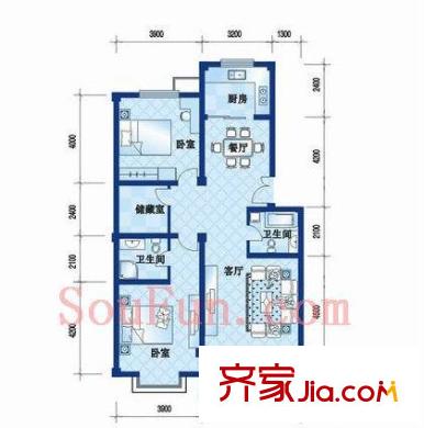 黃鶴山居戶型圖7#-1-102戶型 2室2廳2衛(wèi)1廚