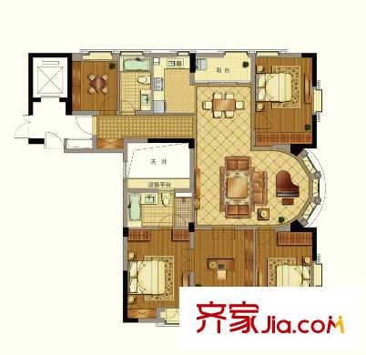 九衡公寓戶型圖一期2-6號樓邊套E1戶型 5室2廳2衛(wèi)1廚