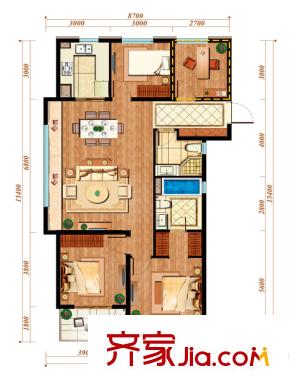 萬科璞悅灣高層C1戶型圖 4室2廳2衛(wèi)1廚