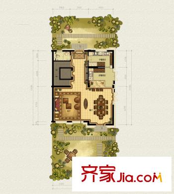 美林公館戶型圖排屋一層戶型圖 2室2廚