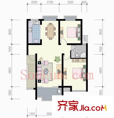 華城格之林花園戶型圖2室  戶型圖 2室2廳1衛(wèi)1廚