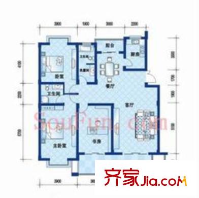 黃鶴山居戶型圖5#1-102戶型 3室2廳2衛(wèi)1廚