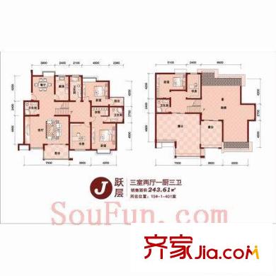 黃鶴山居戶型圖躍層15#戶型 3室2廳3衛(wèi)1廚