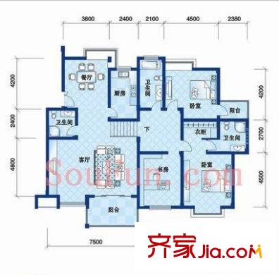 黃鶴山居戶型圖錯(cuò)層15#戶型 3室2廳3衛(wèi)1廚
