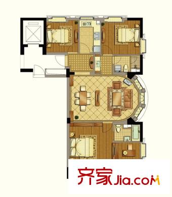 九衡公寓戶型圖一期1-7號樓邊套D1戶型 4室2廳2衛(wèi)1廚