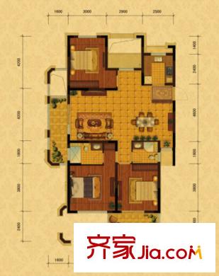 保利香檳國際戶型圖D戶型偶數(shù)層 3室2廳2衛(wèi)1廚