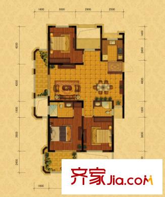 保利香檳國際戶型圖D戶型奇數(shù)層 3室2廳2衛(wèi)1廚
