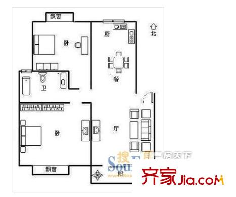 金岸提香戶型圖2室 戶型圖 2室2廳1衛(wèi)1廚