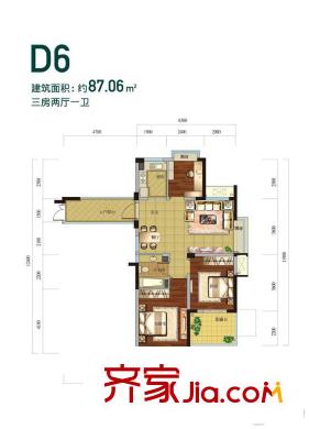 竹海水韻春風(fēng)里戶型圖春風(fēng)里D6戶型3室2廳1衛(wèi)建筑面積：87.06平方米 3室2廳1衛(wèi)1廚