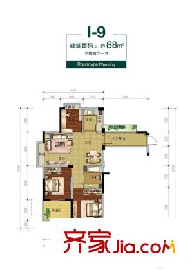 竹海水韻春風(fēng)里戶型圖春風(fēng)里約88方邊套I-9戶型3室2廳1衛(wèi) 3室2廳1衛(wèi)1廚