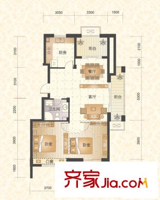 錦昌年華戶型圖E戶型19#東邊套偶數(shù)層 2室2廳1衛(wèi)