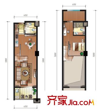 云溪印象戶型圖LOFT生活型戶型圖 1室2廳2衛(wèi)1廚