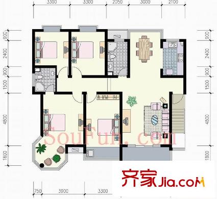 華城格之林花園戶型圖4室  戶型圖 4室2廳2衛(wèi)1廚