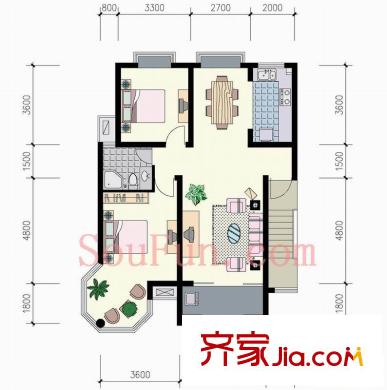 華城格之林花園戶型圖2室  戶型圖 2室2廳1衛(wèi)1廚