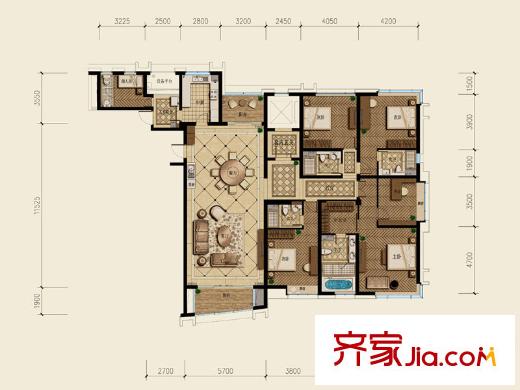 杭州遠(yuǎn)洋公館戶型圖西區(qū)2#D6戶型 4室2廳4衛(wèi)1廚
