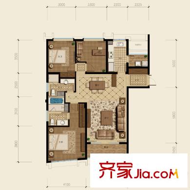 杭州遠(yuǎn)洋公館戶型圖西區(qū)3#C3戶型 3室2廳2衛(wèi)1廚