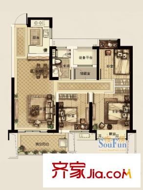 中天官河錦庭D戶型 4室2廳1衛(wèi)1廚