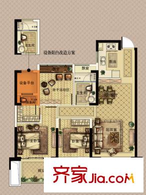 中天官河錦庭E戶型 3室2廳2衛(wèi)1廚