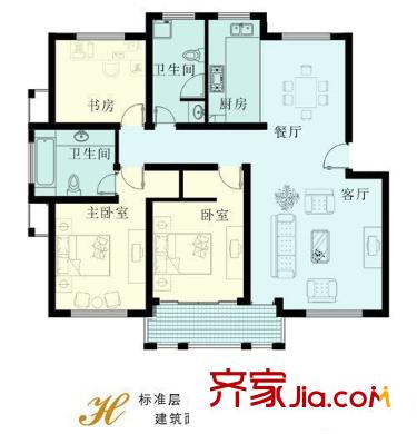 天都城天湖苑 3室 戶型圖