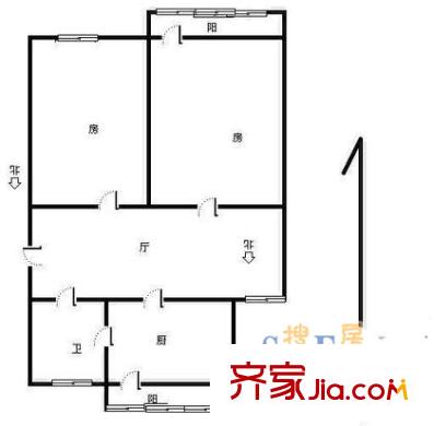 榮華里戶型圖2室 戶型圖 2室1廳1衛(wèi)1廚