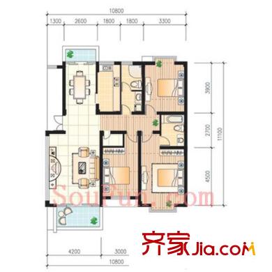 清合嘉園戶型圖3室 戶型圖 3室2廳2衛(wèi)1廚
