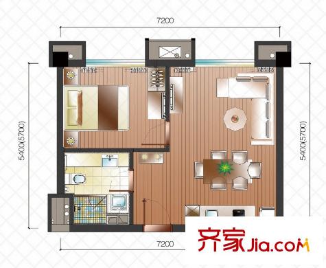 云溪印象戶型圖VIP精裝小戶B戶型 1室1廳1衛(wèi)1廚