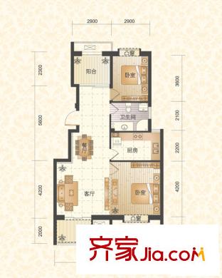 錦昌年華戶型圖F戶型中間套偶數(shù)層 2室2廳1衛(wèi)