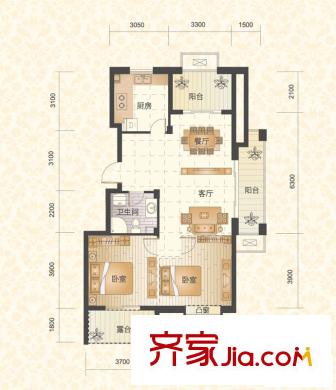 錦昌年華戶型圖E戶型19#東邊套奇數(shù)層 2室2廳1衛(wèi)