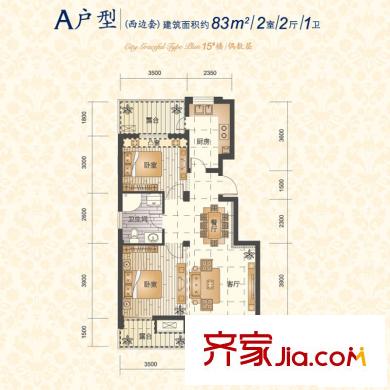 錦昌年華戶型圖二期15號(hào)樓西邊套A戶型 2室2廳1衛(wèi)1廚