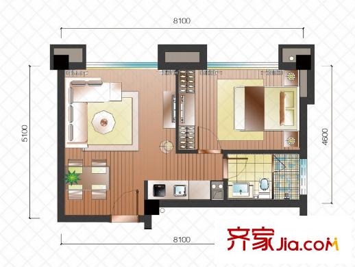 云溪印象戶型圖VIP精裝小戶C戶型 1室1廳1衛(wèi)1廚