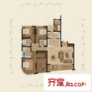 杭州遠(yuǎn)洋公館戶型圖西區(qū)3#C1戶型 4室2廳3衛(wèi)2廚