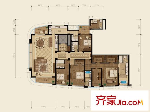 杭州遠(yuǎn)洋公館戶型圖西區(qū)2#D5戶型 4室2廳3衛(wèi)1廚